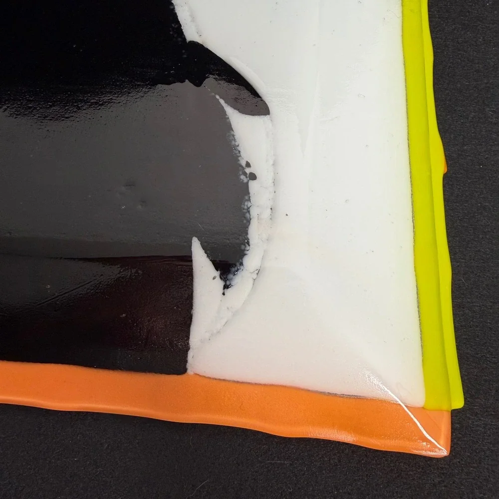Halloween Glass Square Plate Black Cat Orange Yellow Fused Glass Party Plate